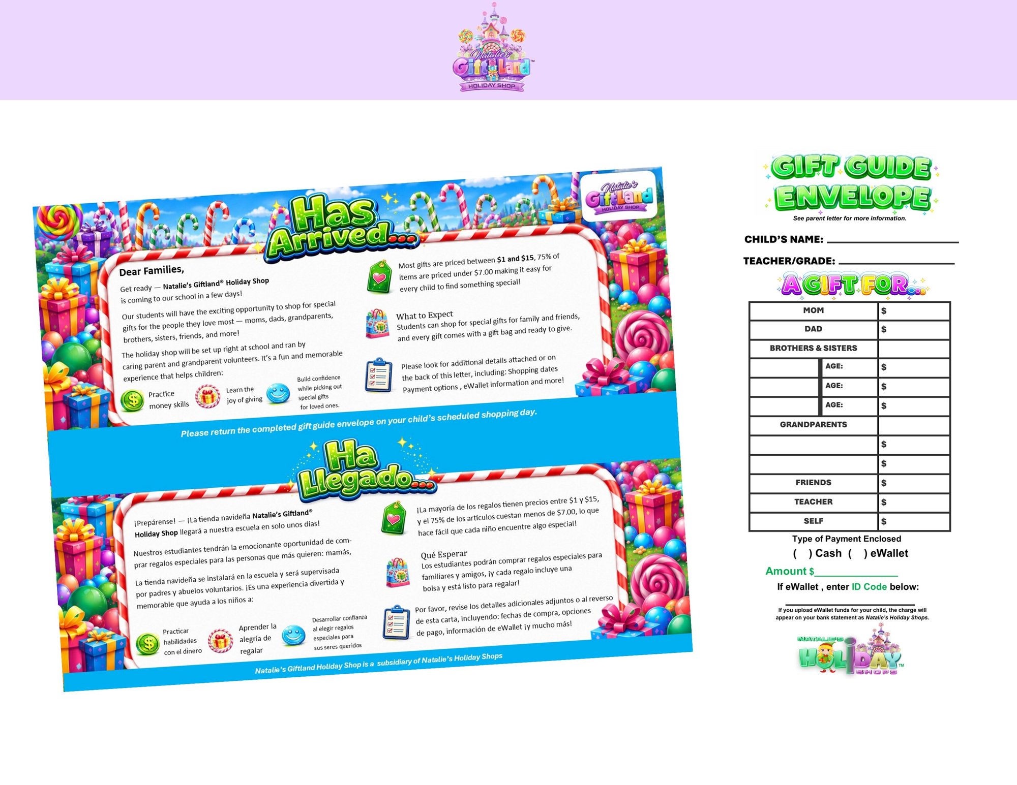 parent letter and gift envelope for giftland website free supplies